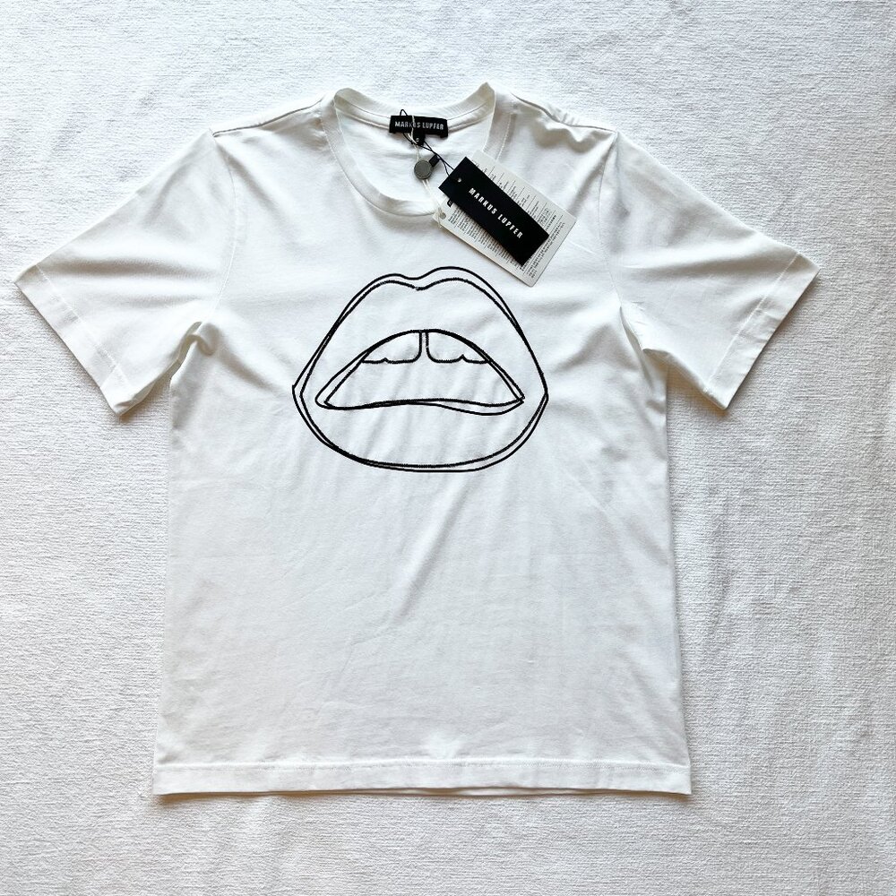 NWT Markus Lupfer Alex Organic Cotton White T-shirt with Sequins, Size Small